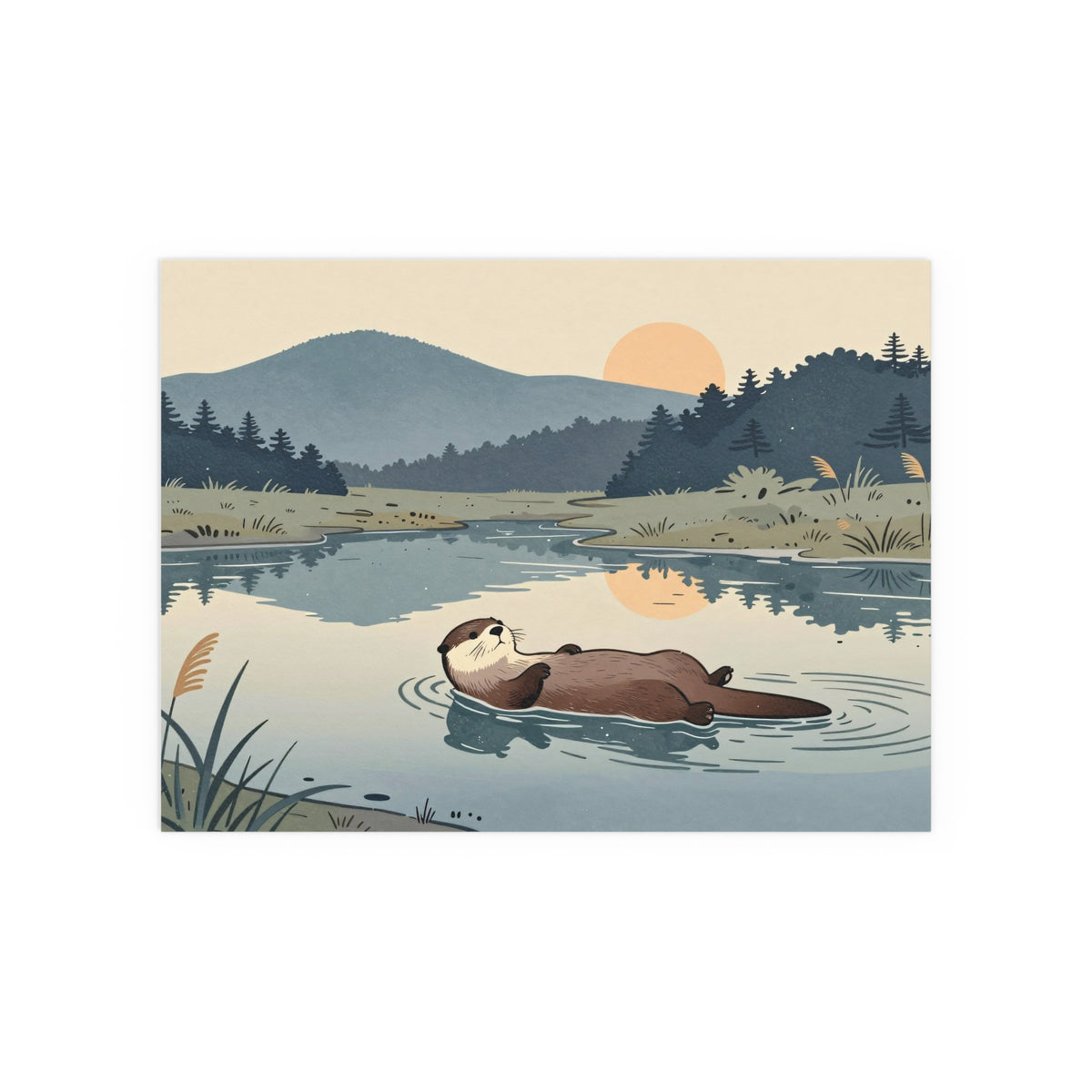 Lake Otter Nature Tranquility Evening Silk Water Wildlife Canoe Outdoor Calm Rural Poster Artwork Canvas Print Home Wall