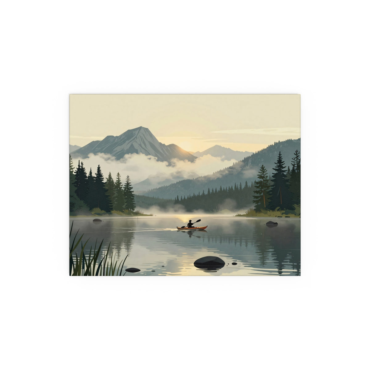 Mountain Lake Serenity Canoeist Twilight