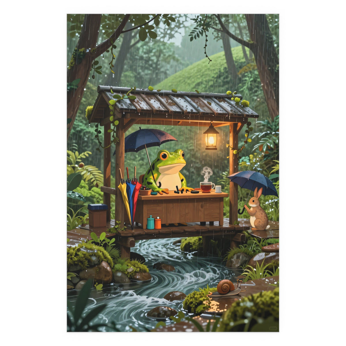 Rainy Day Frogs' Whimsical Refuge