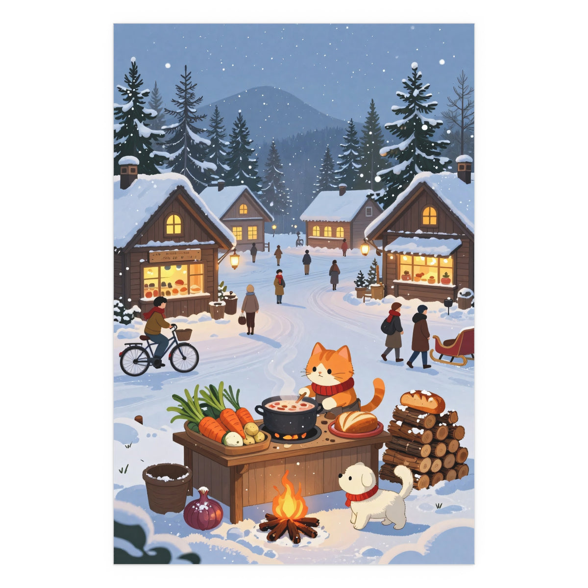 Snowy Village Nights