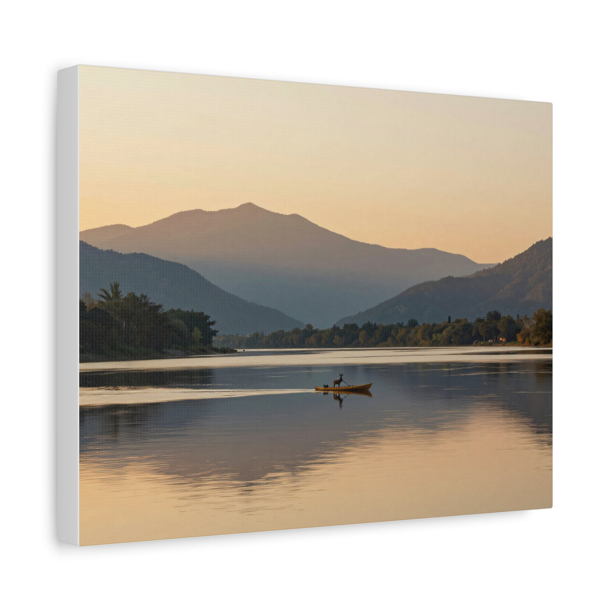 Landscape Canvas Stretch - Serene Lake Sunset Mountain Landscape Reflection Design Vibrant Stylish