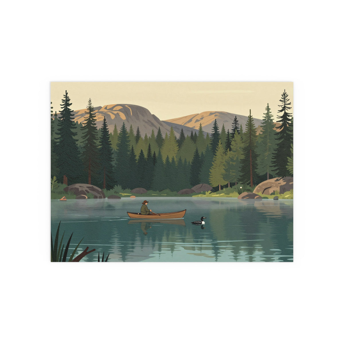 Scenic Mountains Hiking River Canoe Forest Camping Poster Artwork Canvas Print Decor Aesthetic Classic Design Modern