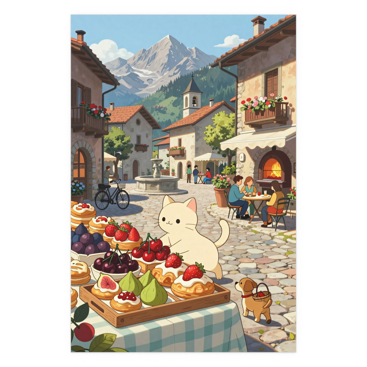 Whimsy Alpine Village Feline Fruit Market