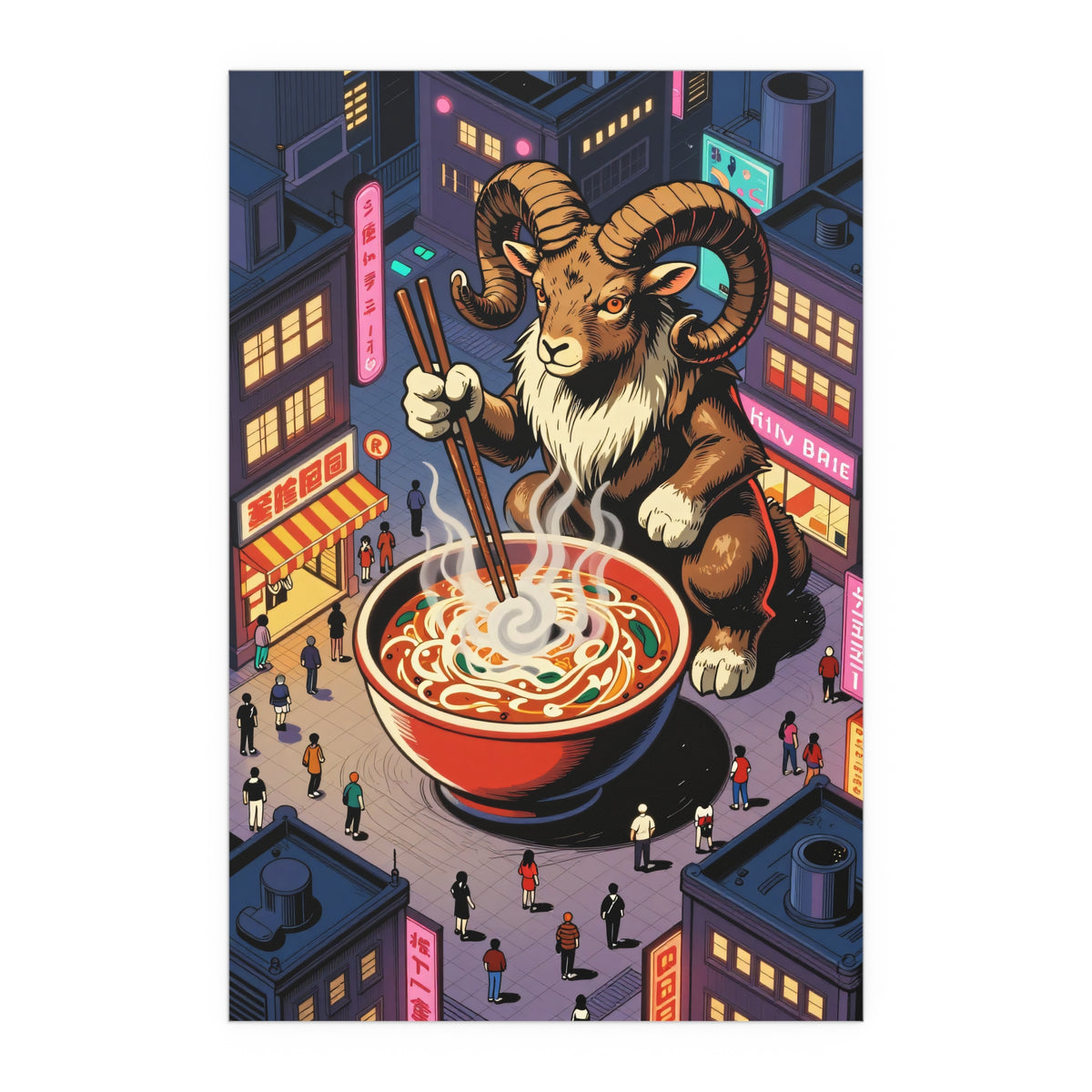 Neon Lantern Alleyway Ramen Cart