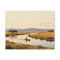 Landscape Canvas Stretch - River Boat Nature Sunset Birds Style Original Vibrant Stylish Creative