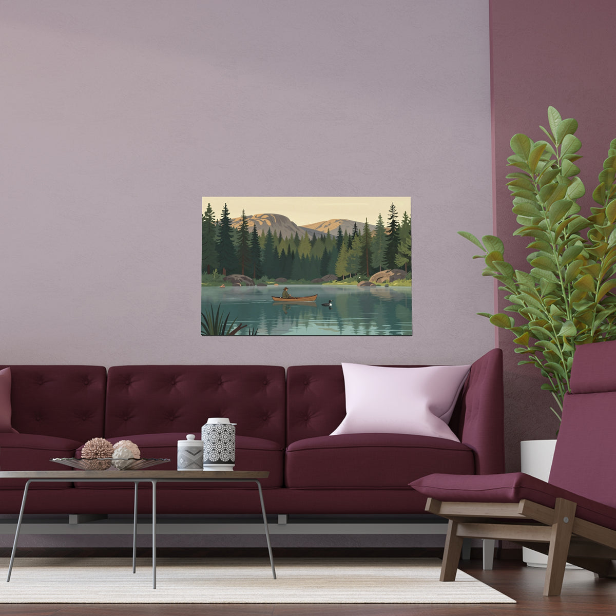 Scenic Mountains Hiking River Canoe Forest Camping Poster Artwork Canvas Print Decor Aesthetic Classic Design Modern