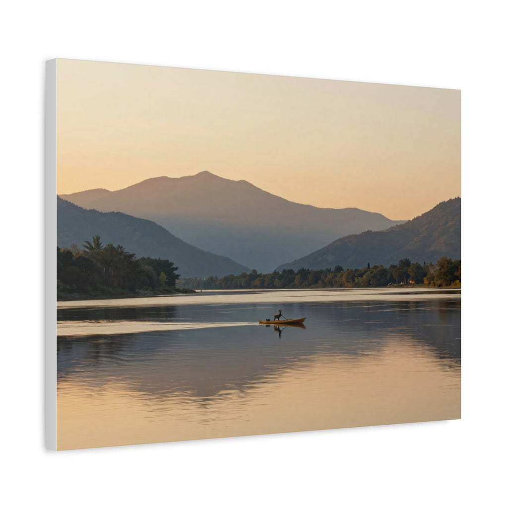 Landscape Canvas Stretch - Serene Lake Sunset Mountain Landscape Reflection Design Vibrant Stylish
