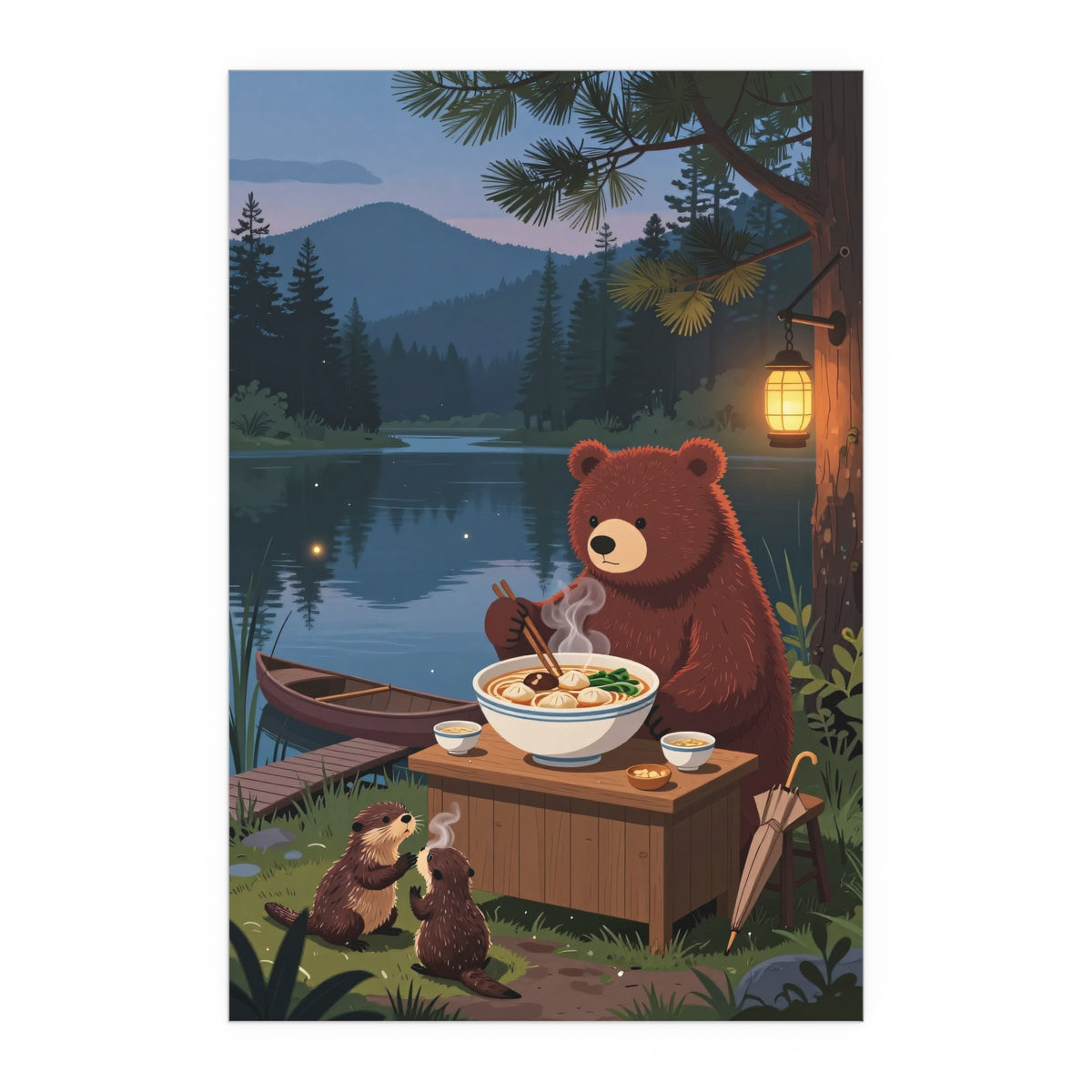 Campfire Gathering Under Starry Woods
