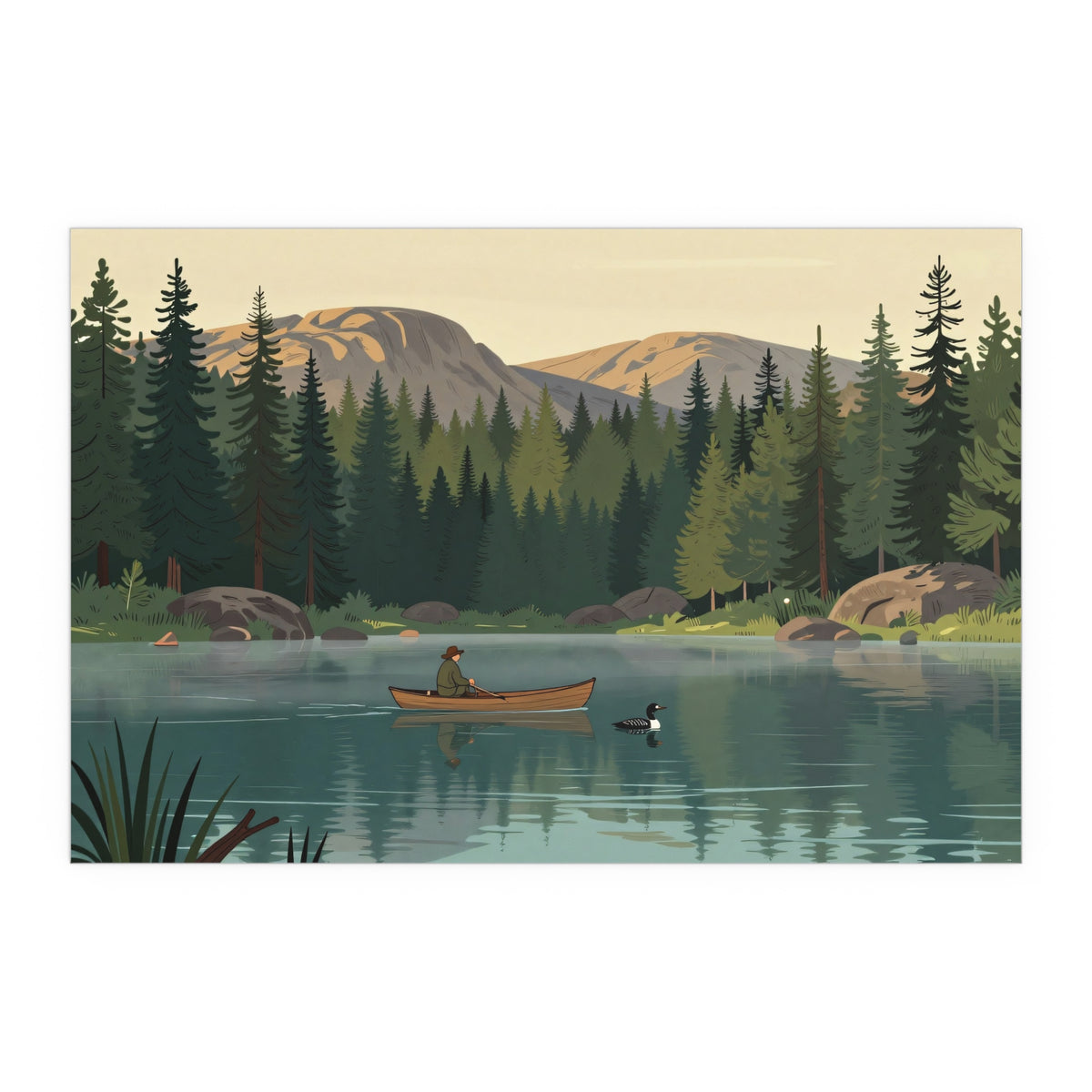 Scenic Mountains Hiking River Canoe Forest Camping Poster Artwork Canvas Print Decor Aesthetic Classic Design Modern