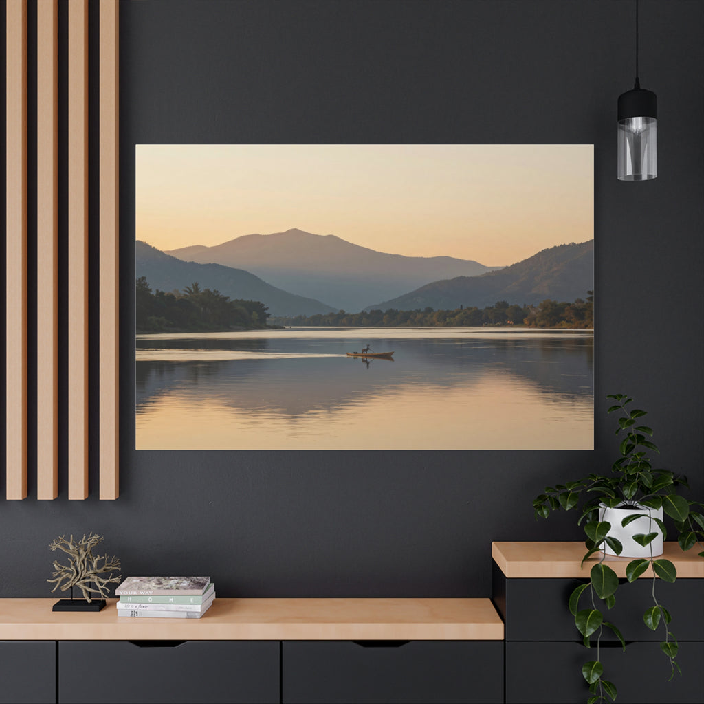 Landscape Canvas Stretch - Serene Lake Sunset Mountain Landscape Reflection Design Vibrant Stylish