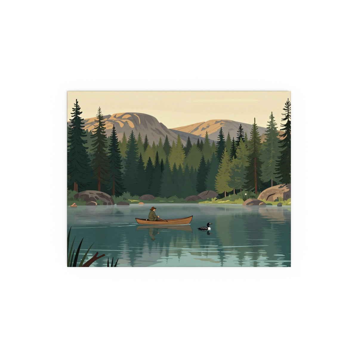 Scenic Mountains Hiking River Canoe Forest Camping Poster Artwork Canvas Print Decor Aesthetic Classic Design Modern