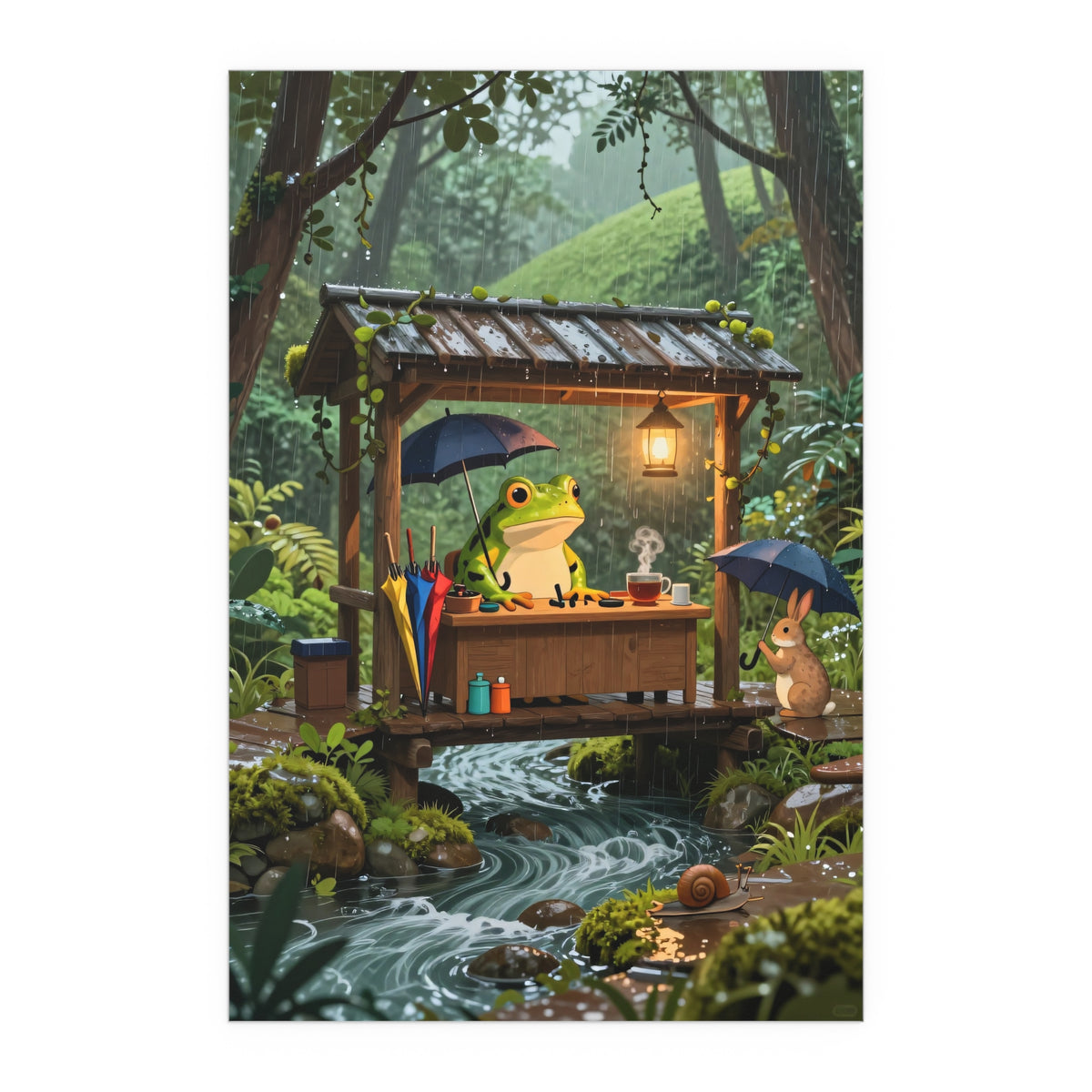 Rainy Day Frogs' Whimsical Refuge