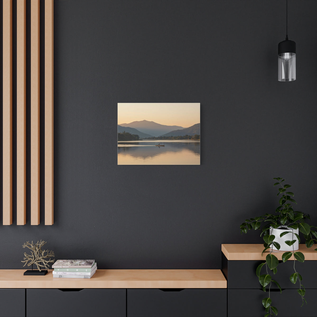 Landscape Canvas Stretch - Serene Lake Sunset Mountain Landscape Reflection Design Vibrant Stylish