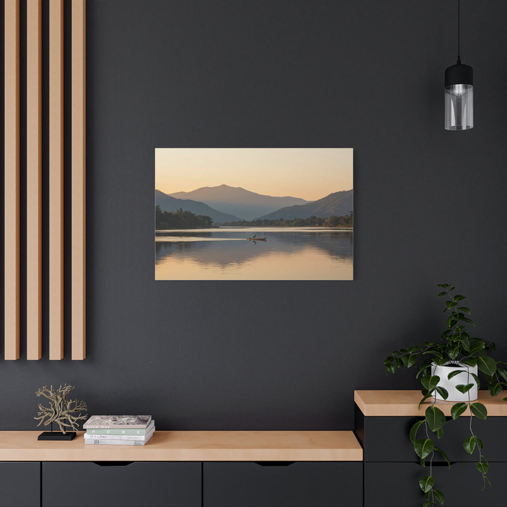 Landscape Canvas Stretch - Serene Lake Sunset Mountain Landscape Reflection Design Vibrant Stylish
