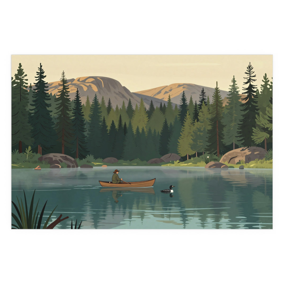 Scenic Mountains Hiking River Canoe Forest Camping Poster Artwork Canvas Print Decor Aesthetic Classic Design Modern