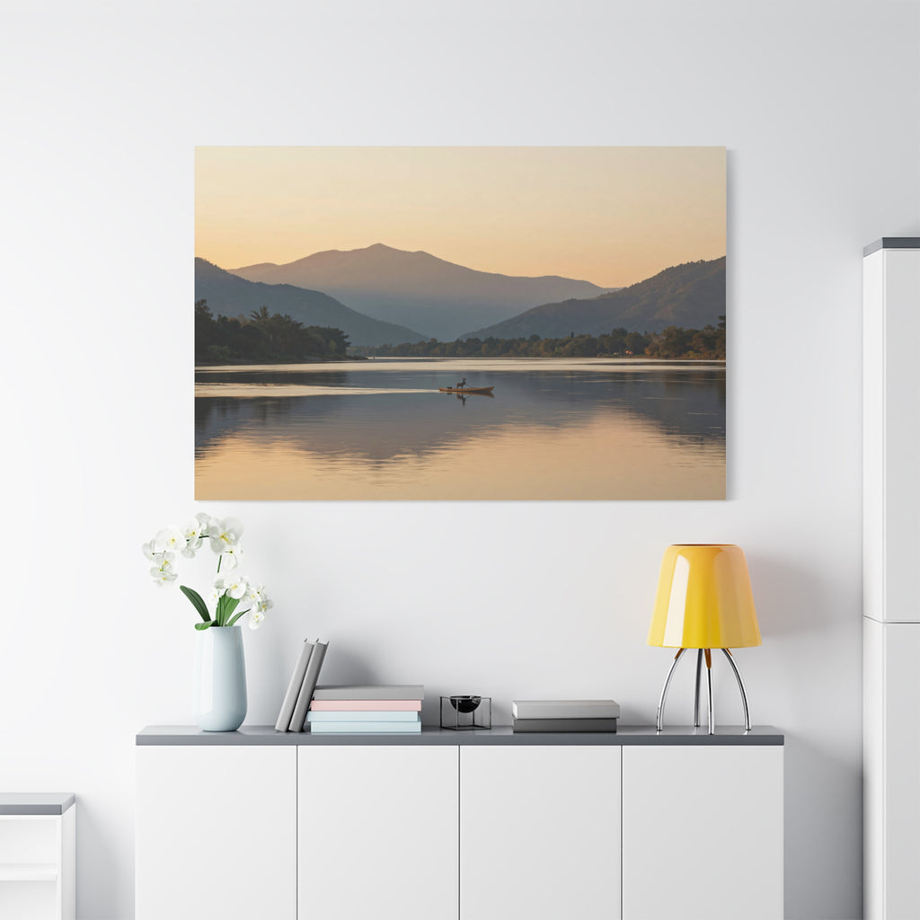 Landscape Canvas Stretch - Serene Lake Sunset Mountain Landscape Reflection Design Vibrant Stylish
