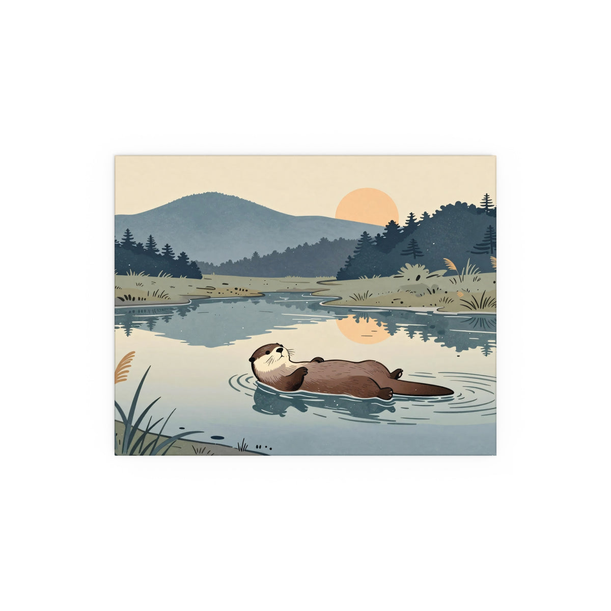 Lake Otter Nature Tranquility Evening Silk Water Wildlife Canoe Outdoor Calm Rural Poster Artwork Canvas Print Home Wall