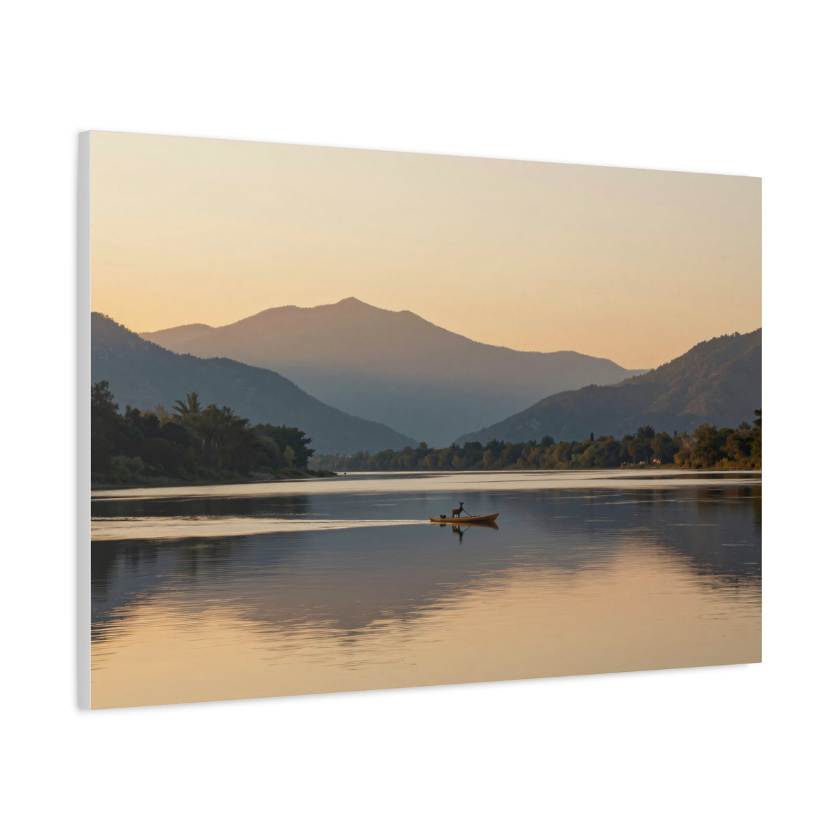 Landscape Canvas Stretch - Serene Lake Sunset Mountain Landscape Reflection Design Vibrant Stylish