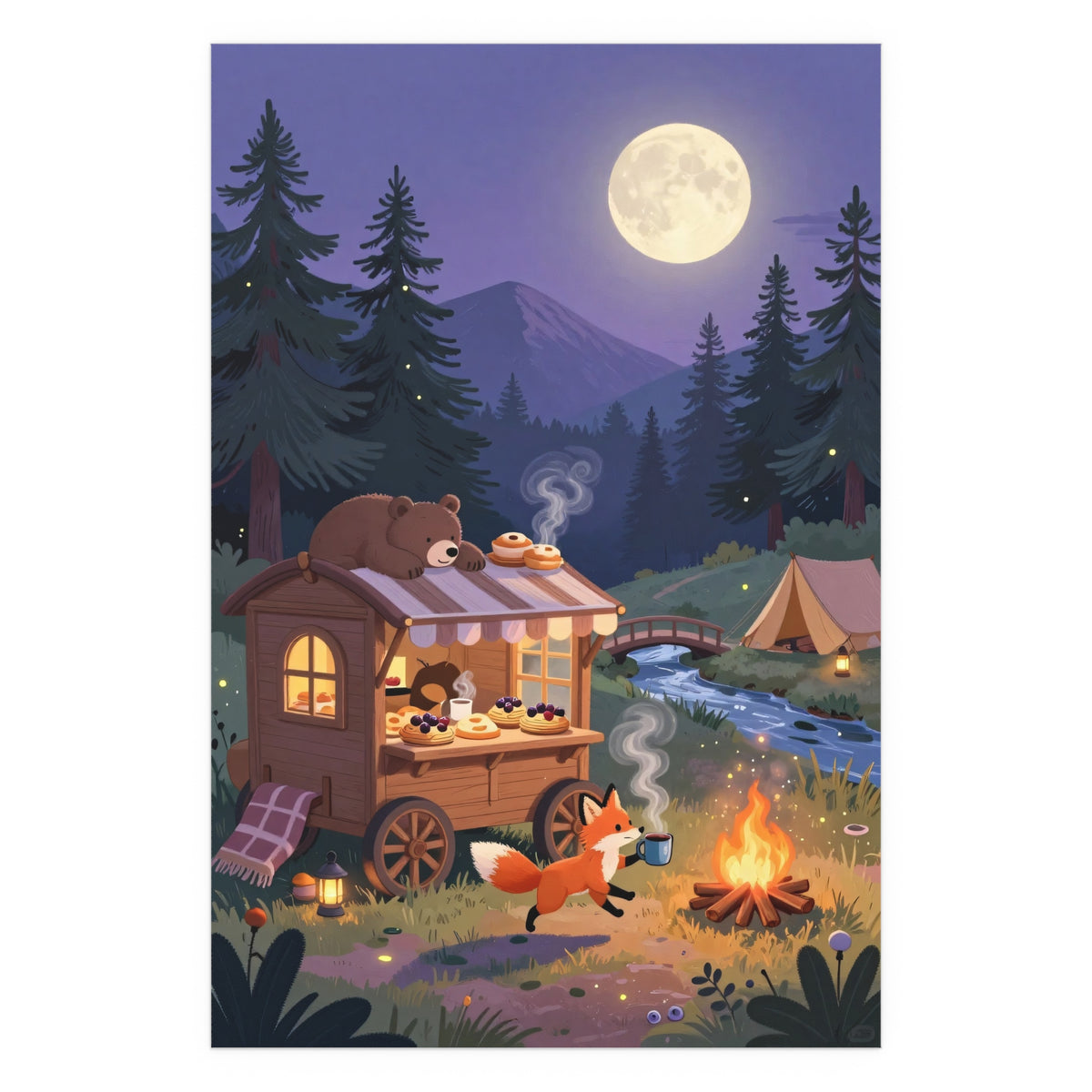 Moonlit Gathering by the Fire