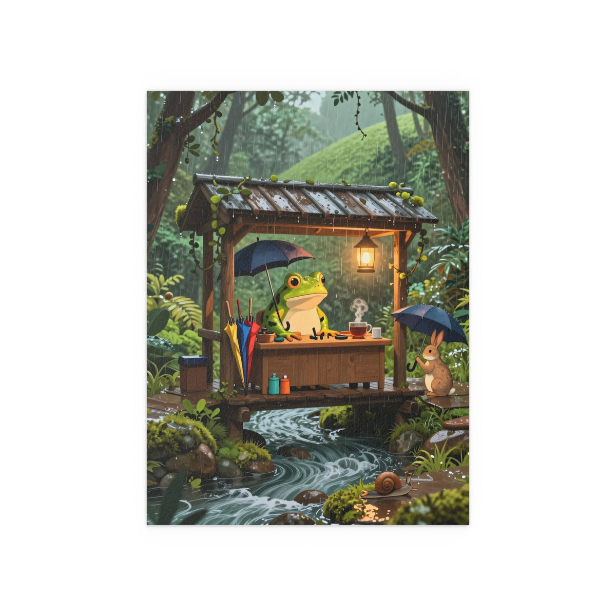 Rainy Day Frogs' Whimsical Refuge